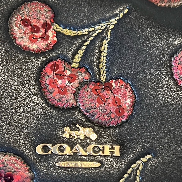 Coach Black Leather Shoulder Bag with Cherry Sequin Embroidery - Picture 2 of 6